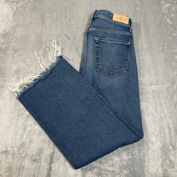 7 For All Mankind Jeans Womens Size 27 Cropped Alexa Blue Distressed Raw Hem - Picture 7 of 8